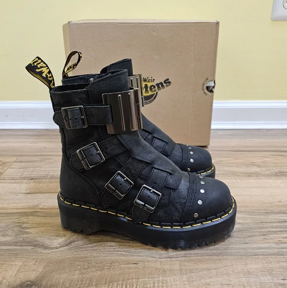 Dr. Martens Jadon Hinge Buckle Leather Platform Boots - Picture 1 of 15